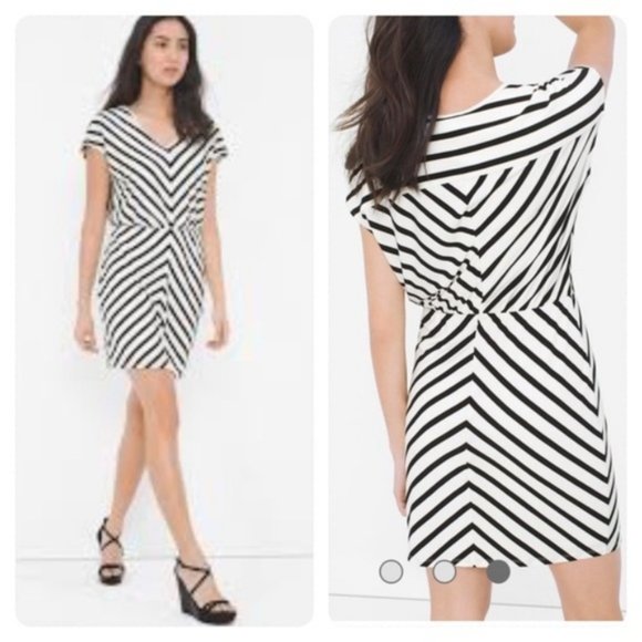 WHBM Black & White Chevron Striped Dress M - Picture 2 of 13